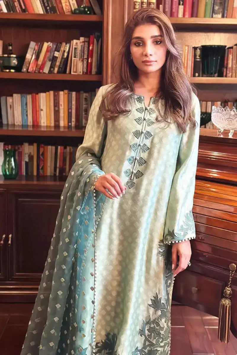 Irum Ghani Trends - DOVE MINT Green - Organza, Cotton & Vescoas - 3 Piece
