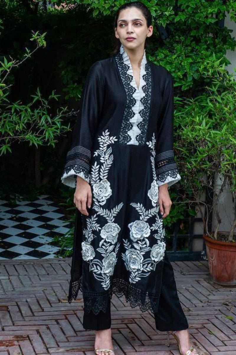 Irum Ghani Trends - Ebony Dress - Black - 2 Piece - Cotton Net