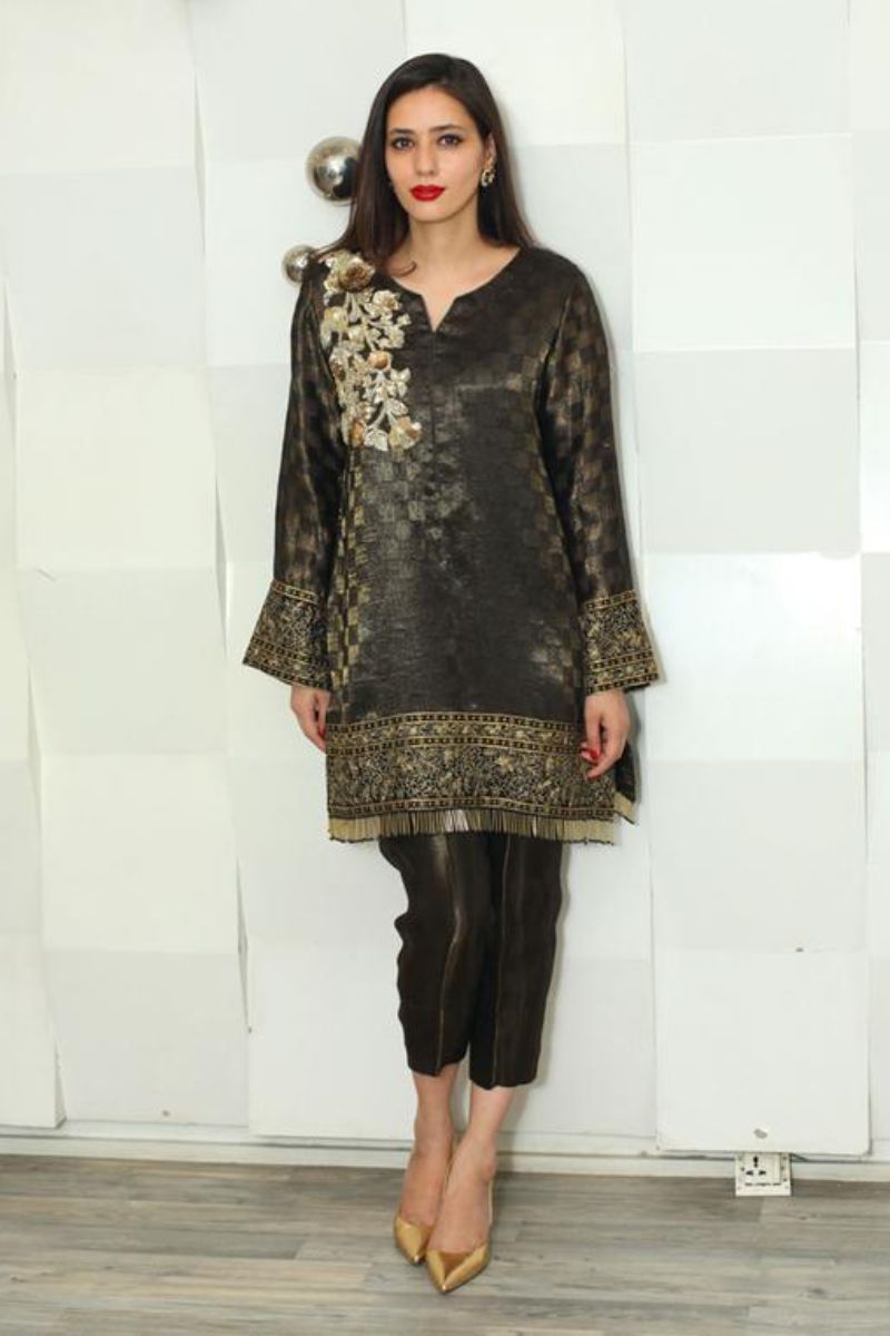 Irum Ghani Trends - Gold Rose - Black - 2 Piece - Cotton & Net