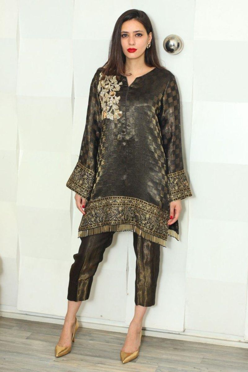 Irum Ghani Trends - Gold Rose - Black - 2 Piece - Cotton & Net