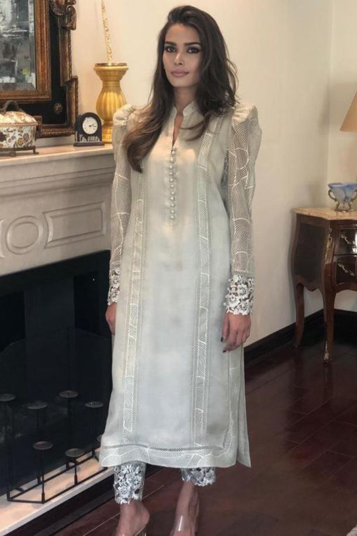 Irum Ghani Trends - Ice Mint Blush - 3 Piece - Organza
