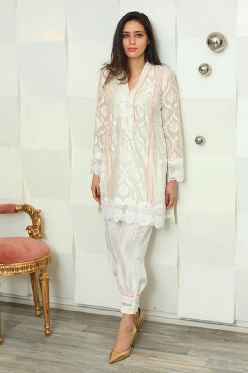 Irum Ghani Trends - Lilium - White - 2 Piece - Cotton Net