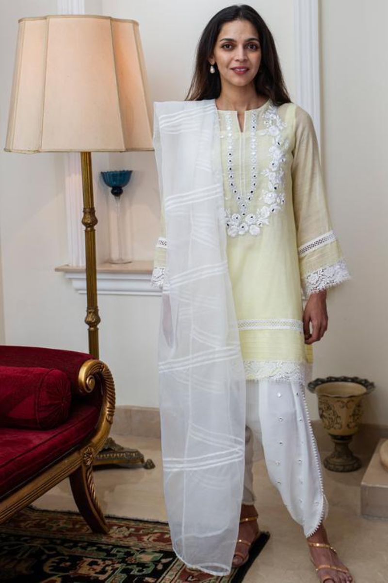 Irum Ghani Trends - Lime Yellow - 2 Piece - Organza