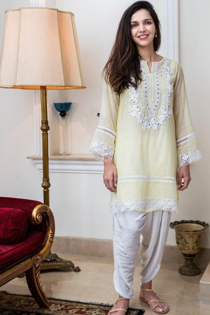 Irum Ghani Trends - Lime Yellow - 2 Piece - Organza