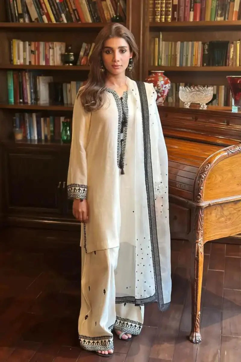 Irum Ghani Trends - NEMOPHILA - Cream and Black - Organza & Cotton Silk - 3 Piece