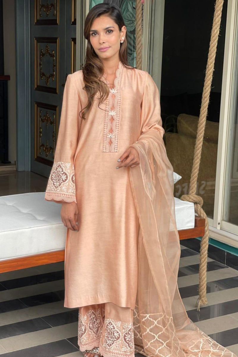 Irum Ghani Trends - Peach harmony - 3 Piece - Cotton Silk