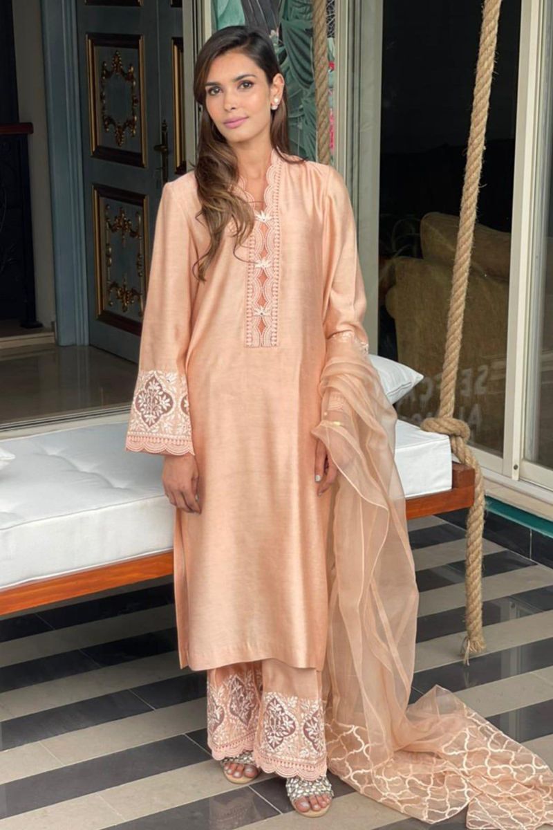 Irum Ghani Trends - Peach harmony - 3 Piece - Cotton Silk