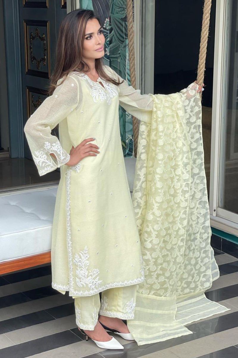 Irum Ghani Trends - Summer zest - Lime Yellow - 3 Piece - Organza