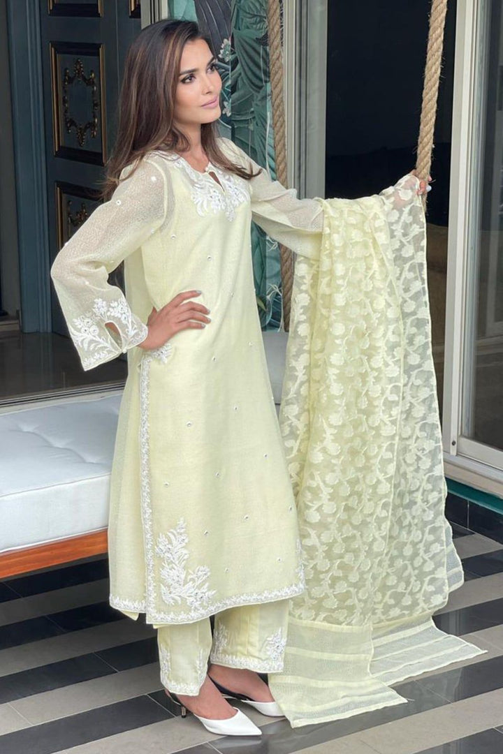 Irum Ghani Trends - Summer zest - Lime Yellow - 3 Piece - Organza