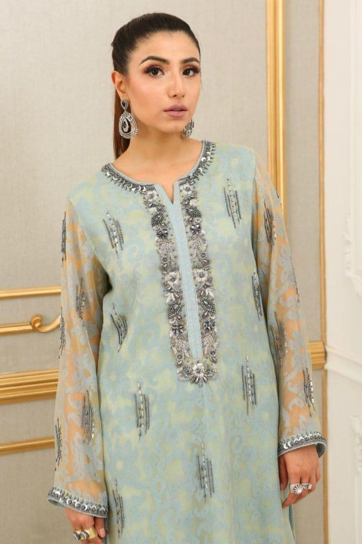 Irum Ghani Trends - Teal Blue Flower - 2 Piece