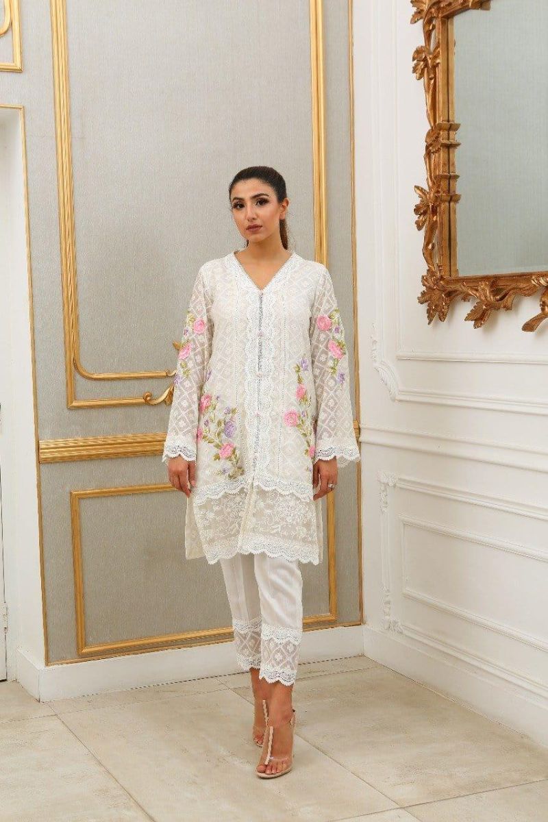 Irum Ghani Trends - White Magnolia Dream - 2 Piece - Cotton Net