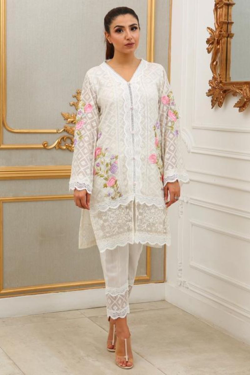 Irum Ghani Trends - White Magnolia Dream - 2 Piece - Cotton Net