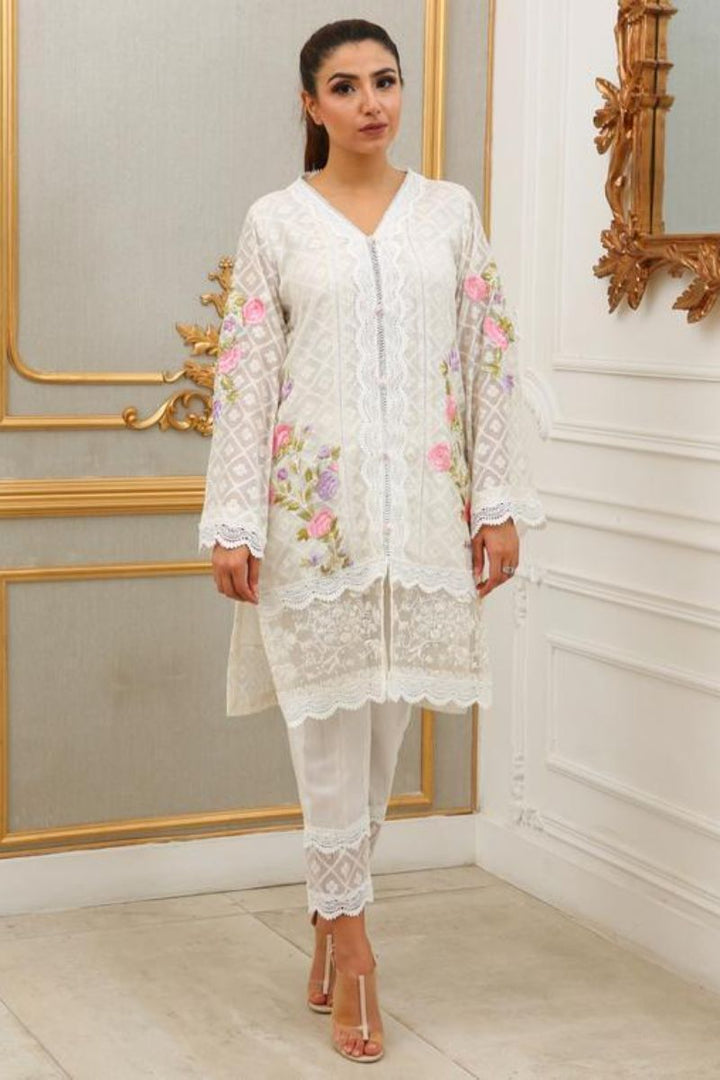 Irum Ghani Trends - White Magnolia Dream - 2 Piece - Cotton Net