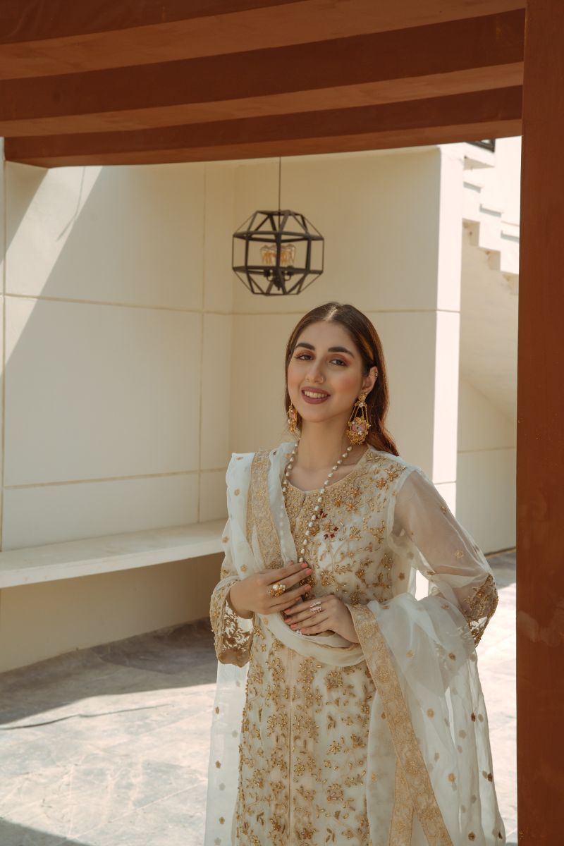 Laleen - Ivory Jewel Organza Suit For Women - Ivory - 3 Piece