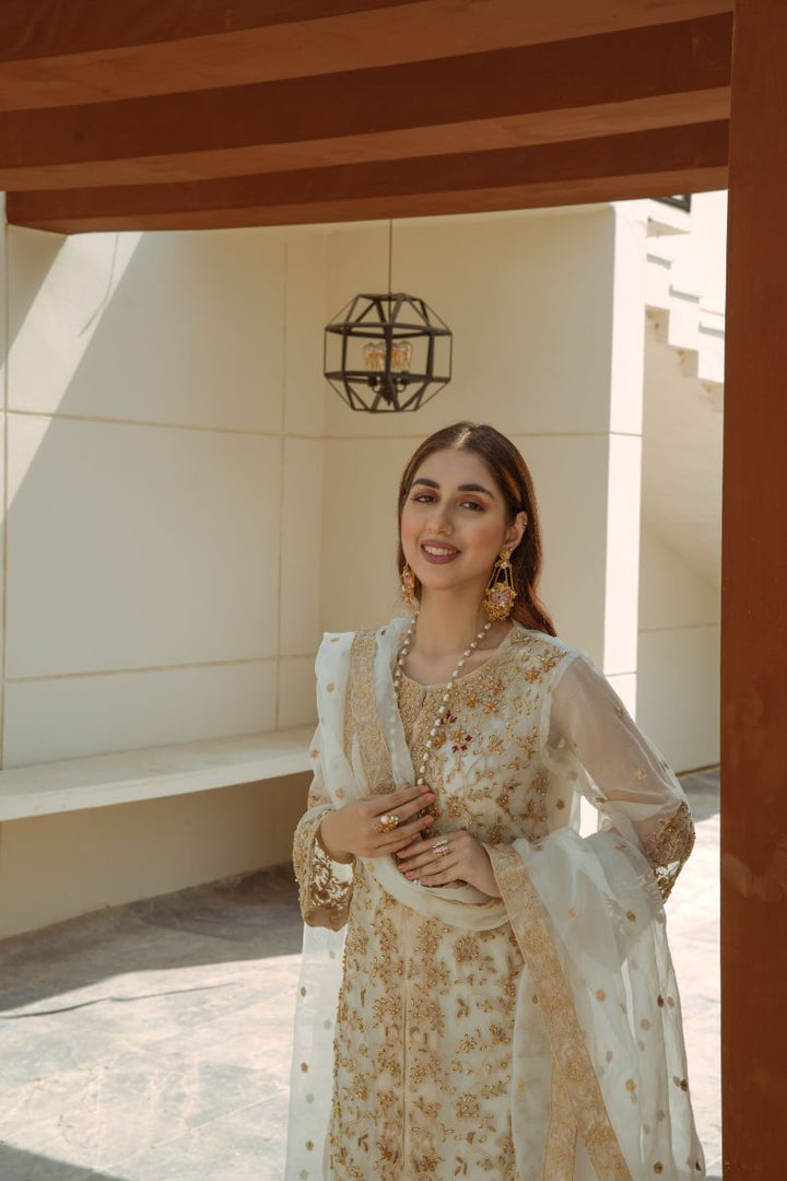Laleen - Ivory Jewel Organza Suit For Women - Ivory - 3 Piece