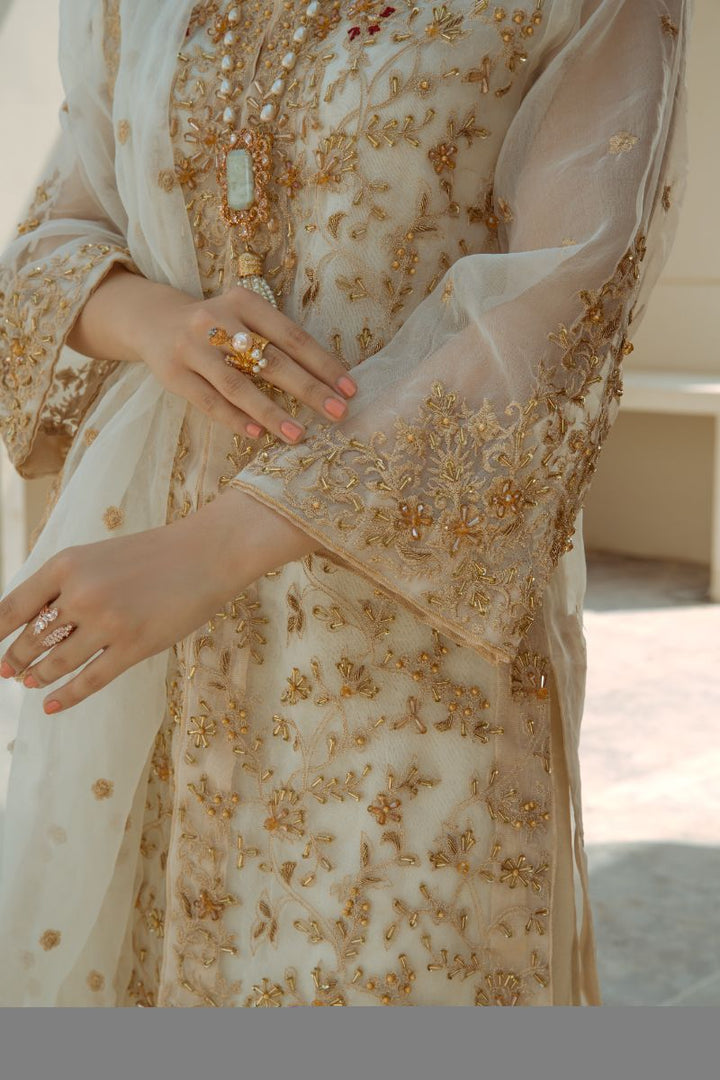Laleen - Ivory Jewel Organza Suit For Women - Ivory - 3 Piece