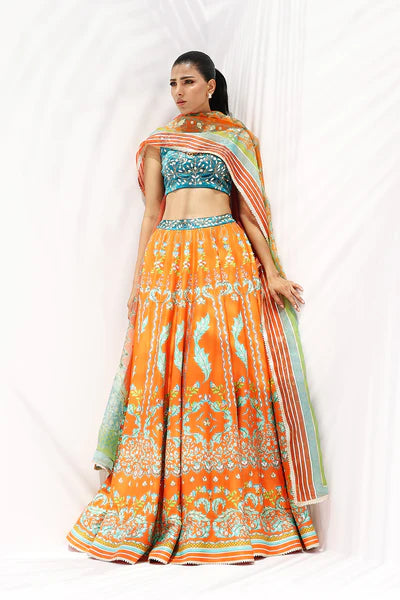 Sania Maskatiya - Jade Velvet/Organza/Rawsilk Suit For Women - Tangerine 3 Piece
