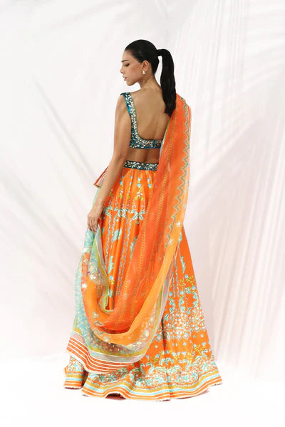 Sania Maskatiya - Jade Velvet/Organza/Rawsilk Suit For Women - Tangerine 3 Piece