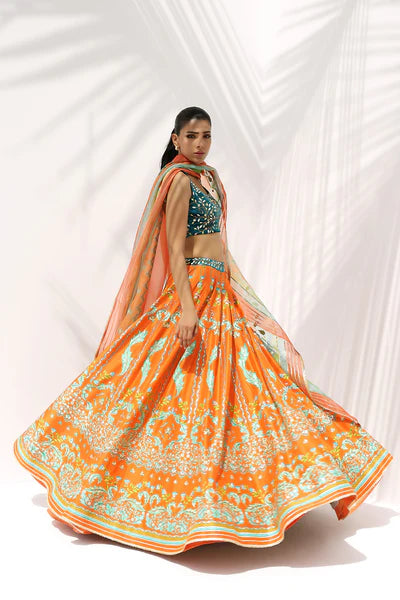 Sania Maskatiya - Jade Velvet/Organza/Rawsilk Suit For Women - Tangerine 3 Piece