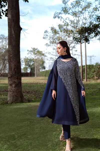 Natasha Kamal - Gorgette Chiffon Jane Suit For Women - Navy  - 3 Piece