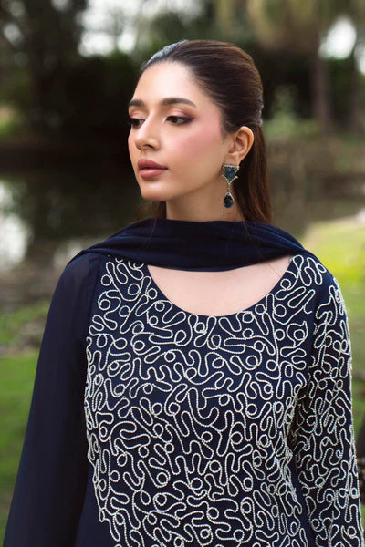 Natasha Kamal - Gorgette Chiffon Jane Suit For Women - Navy  - 3 Piece