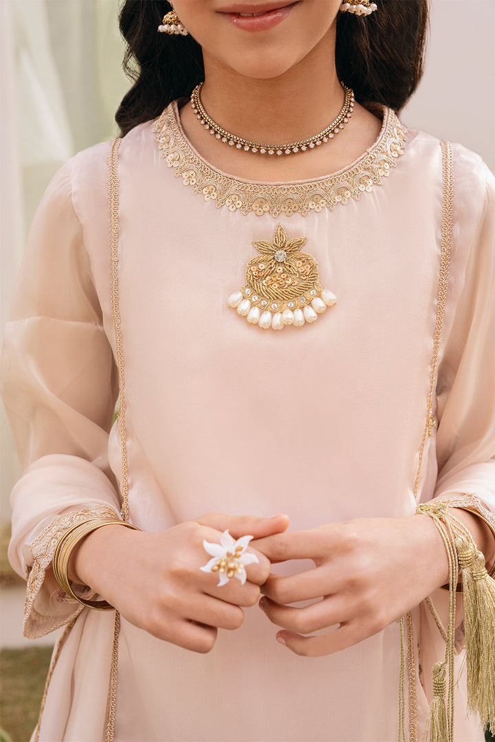 Hummingbirds - Rose Gold Jhumar Jamawar Gharara set For Girl