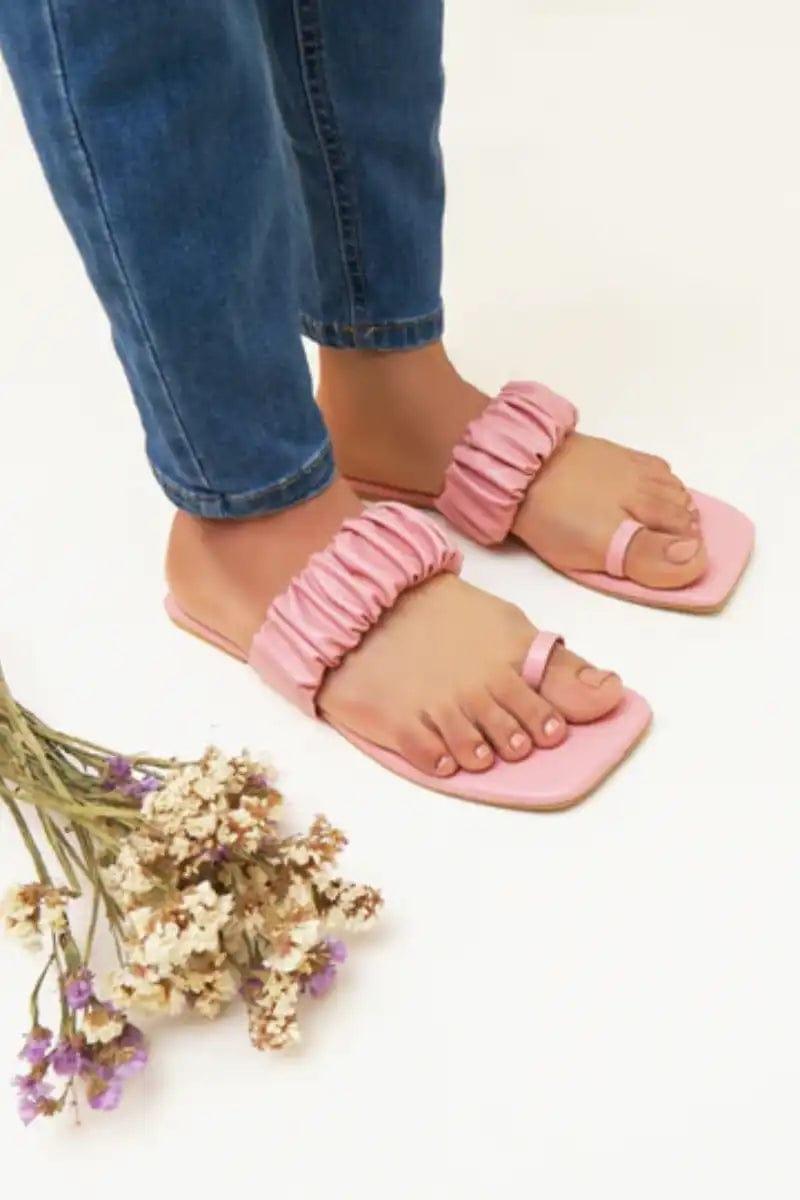 JootiShooti - Aloha Ruffle Slides (Pink) - Vegan-Leather