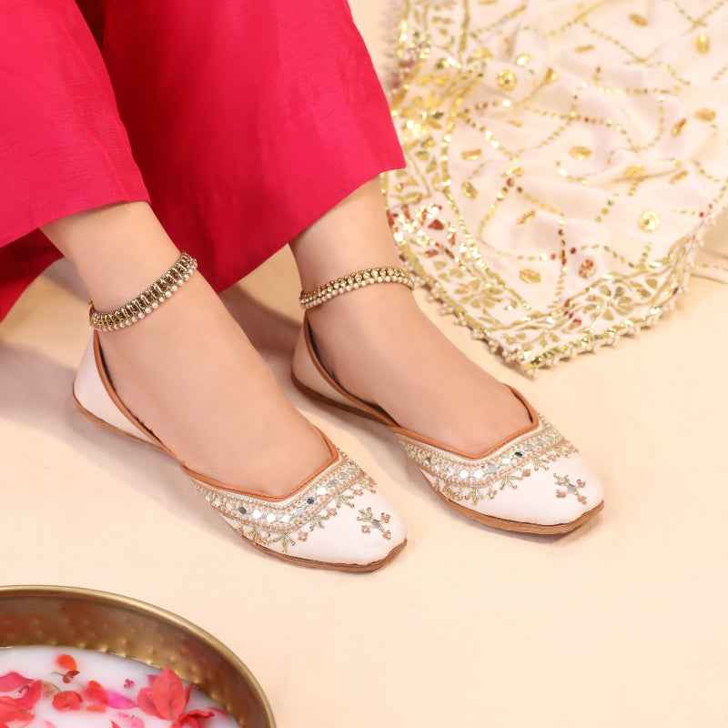 JootiShooti - Mehfil Mirror Ivory Glow Khussa For Women