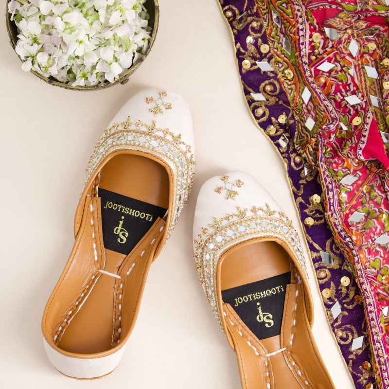 JootiShooti - Mehfil Mirror Ivory Glow Khussa For Women