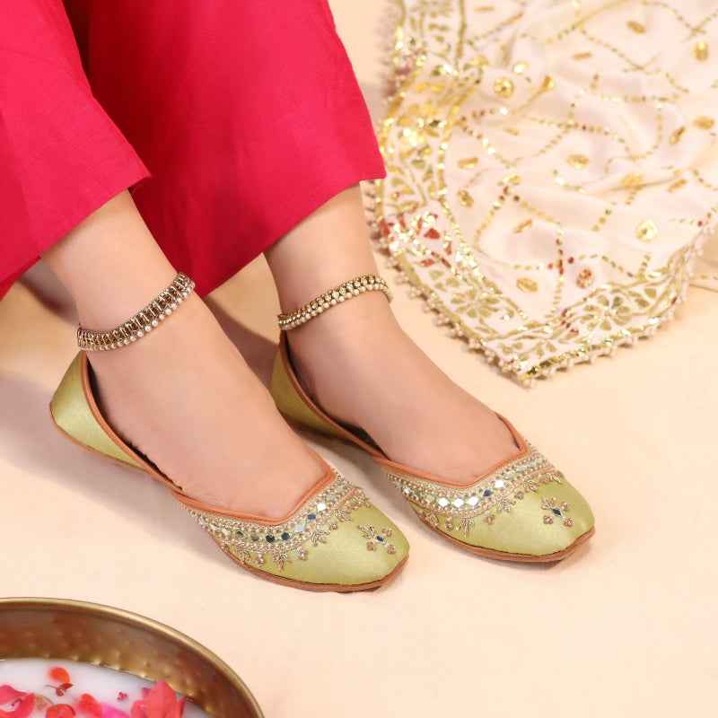 JootiShooti - Mehfil Mirror Parrot Green Khussa For Women