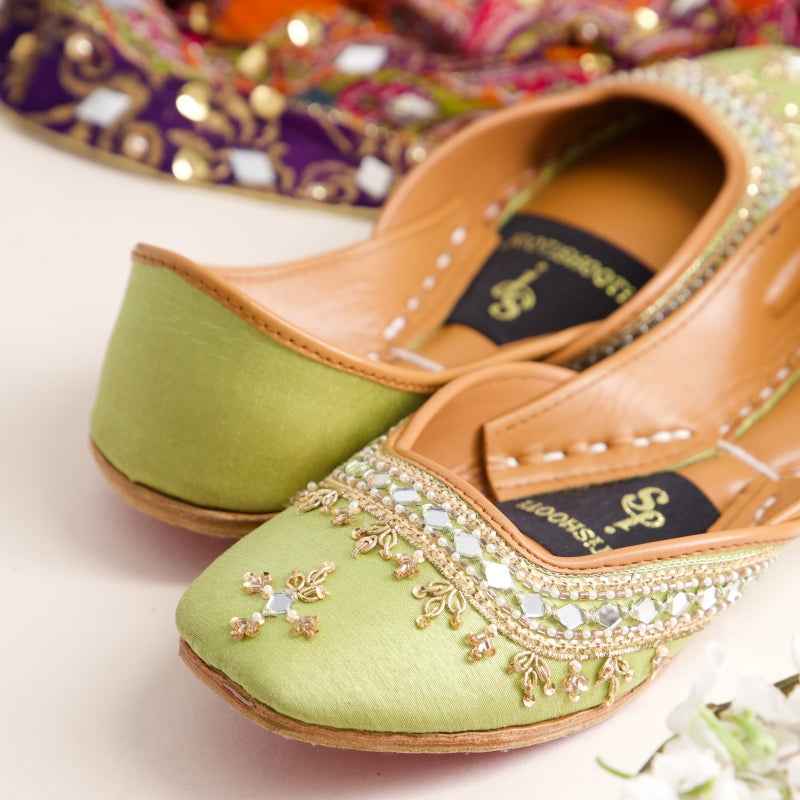 JootiShooti - Mehfil Mirror Parrot Green Khussa For Women