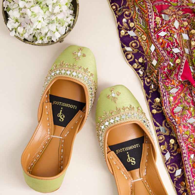 JootiShooti - Mehfil Mirror Parrot Green Khussa For Women