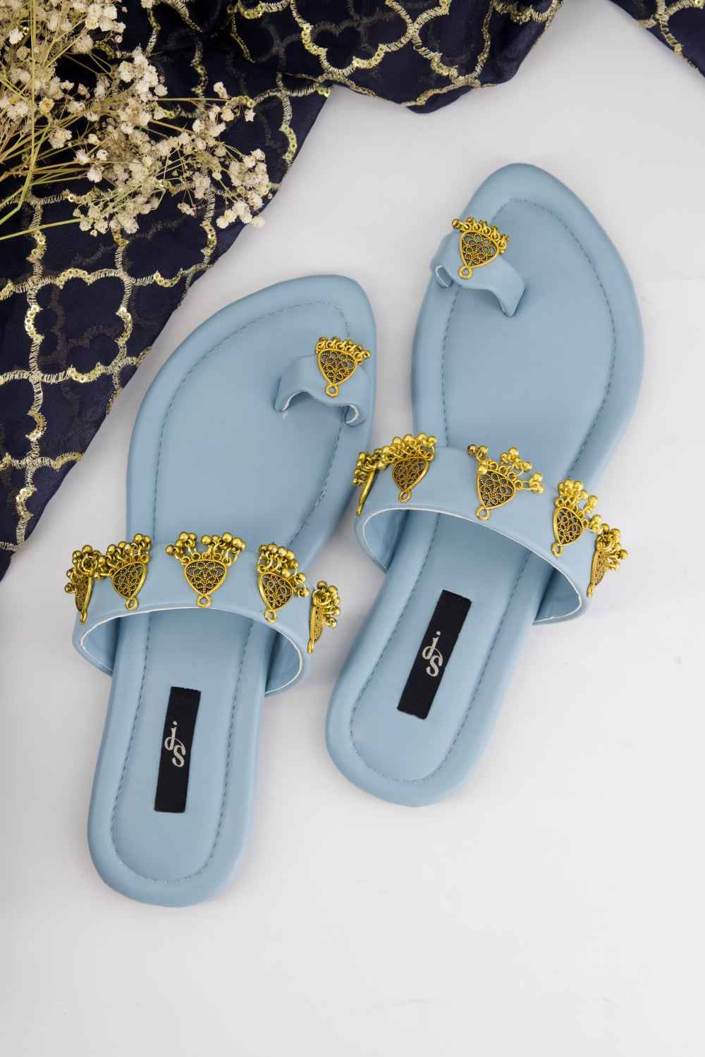 JootiShooti - Nauratan Sky Blue Kolhapuri For Women