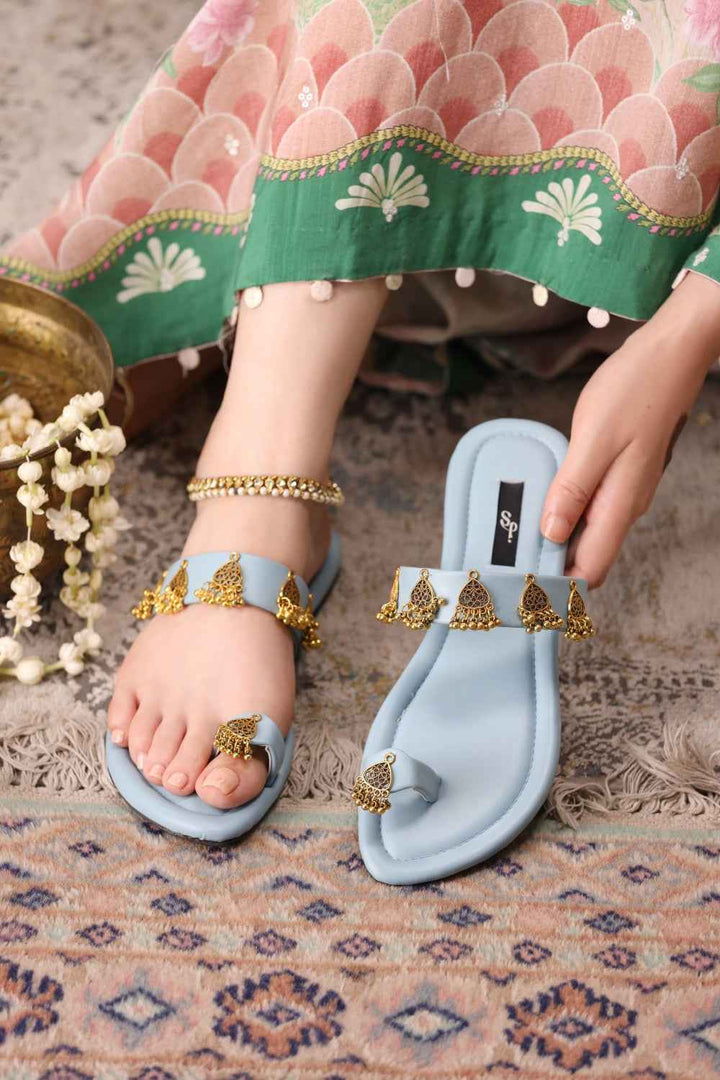 JootiShooti - Nauratan Sky Blue Kolhapuri For Women