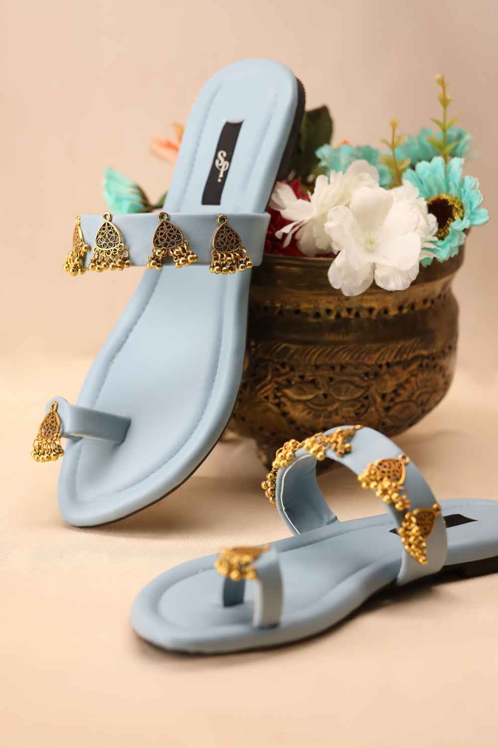 JootiShooti - Nauratan Sky Blue Kolhapuri For Women