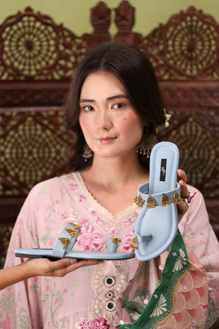 JootiShooti - Nauratan Sky Blue Kolhapuri For Women