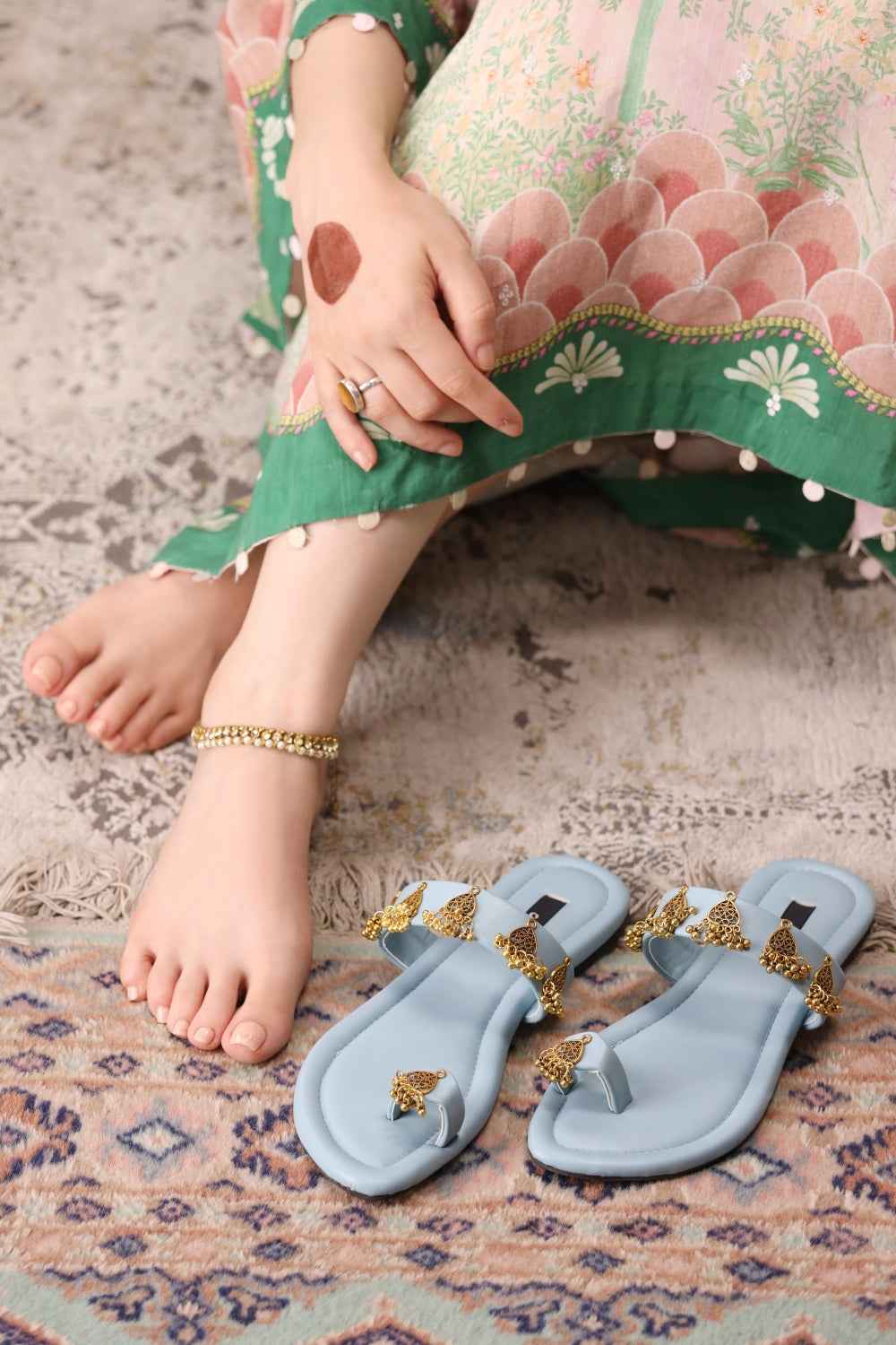 JootiShooti - Nauratan Sky Blue Kolhapuri For Women