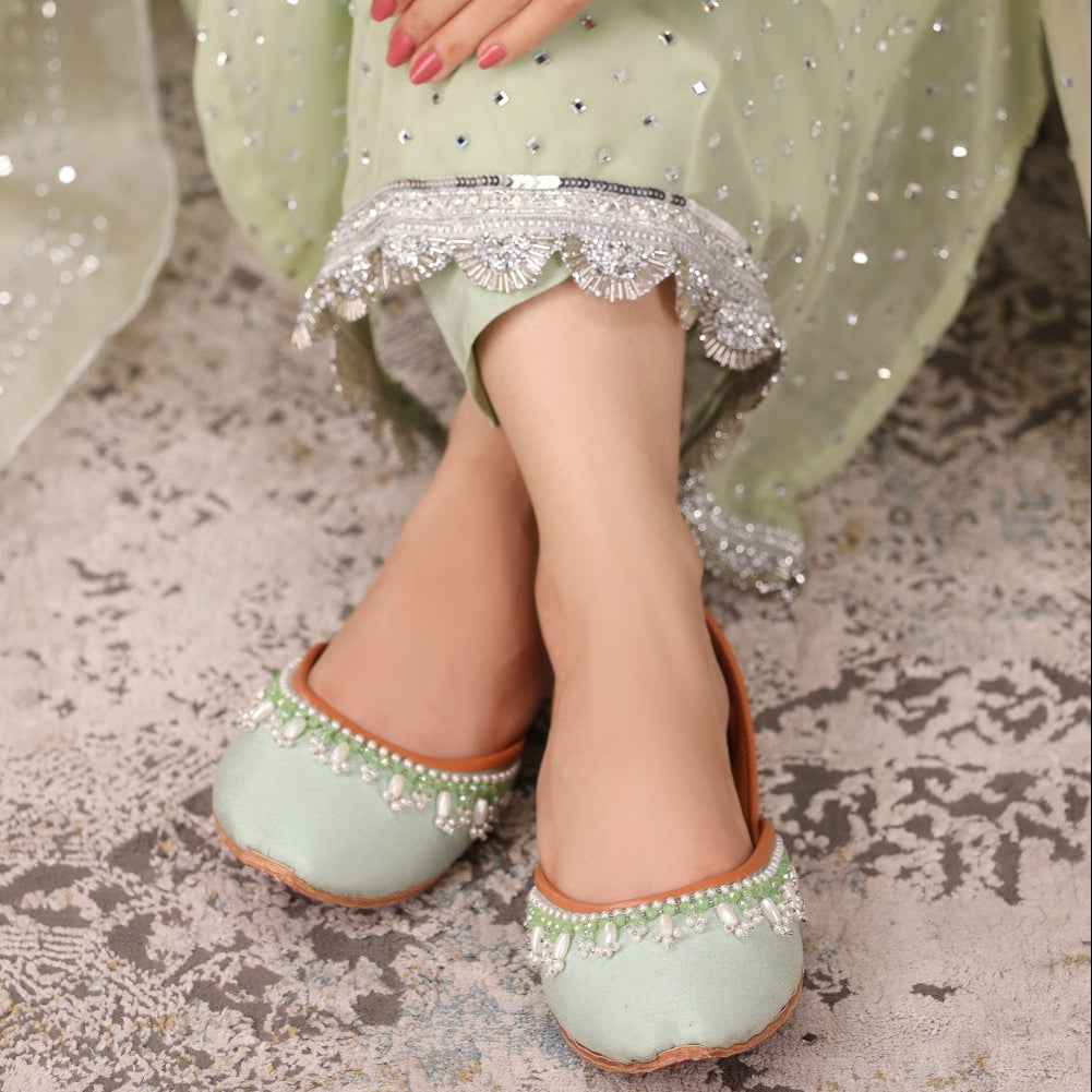 JootiShooti - Pearl Aura Mint Green Khussa For Women