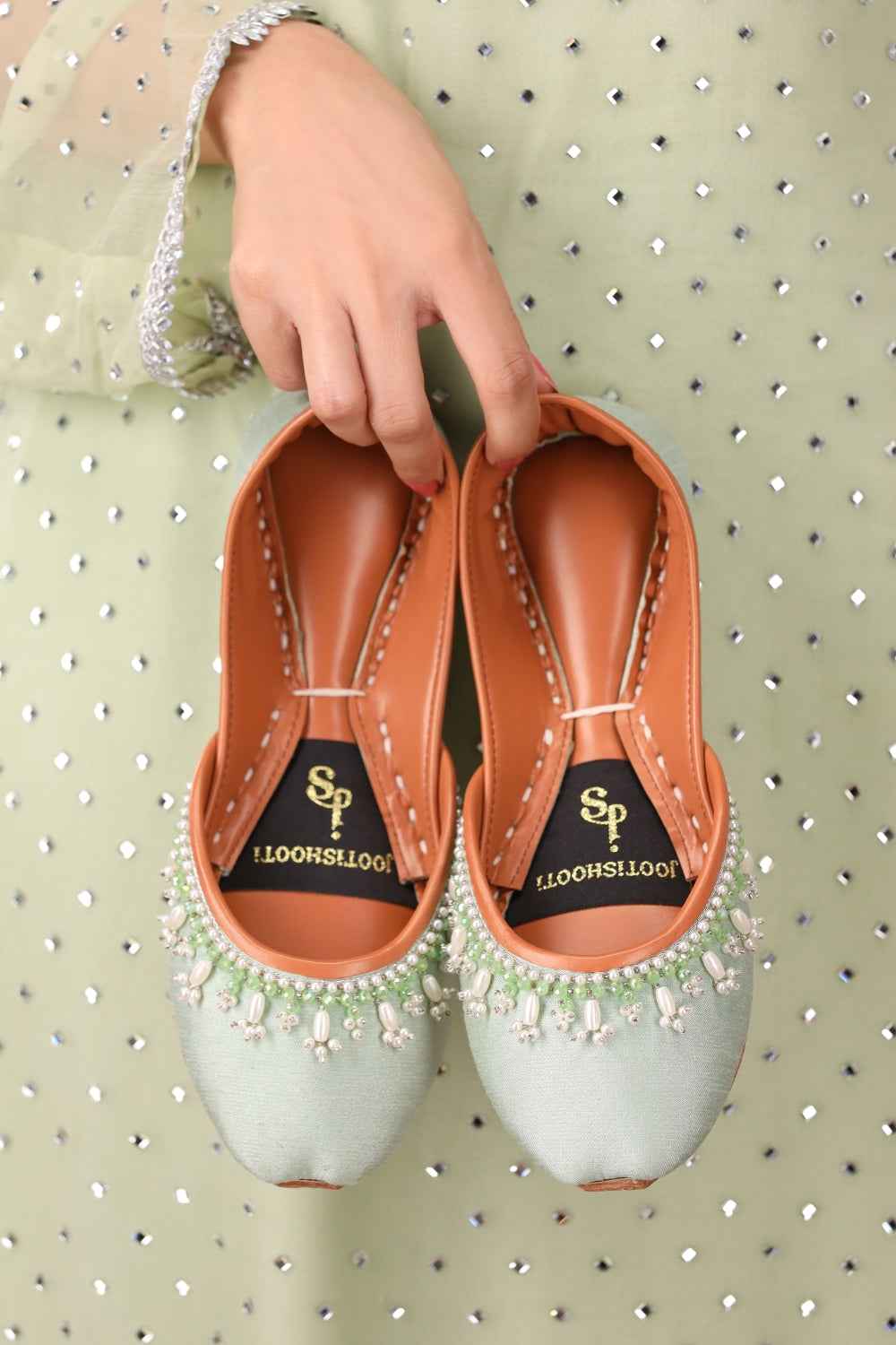 JootiShooti - Pearl Aura Mint Green Khussa For Women