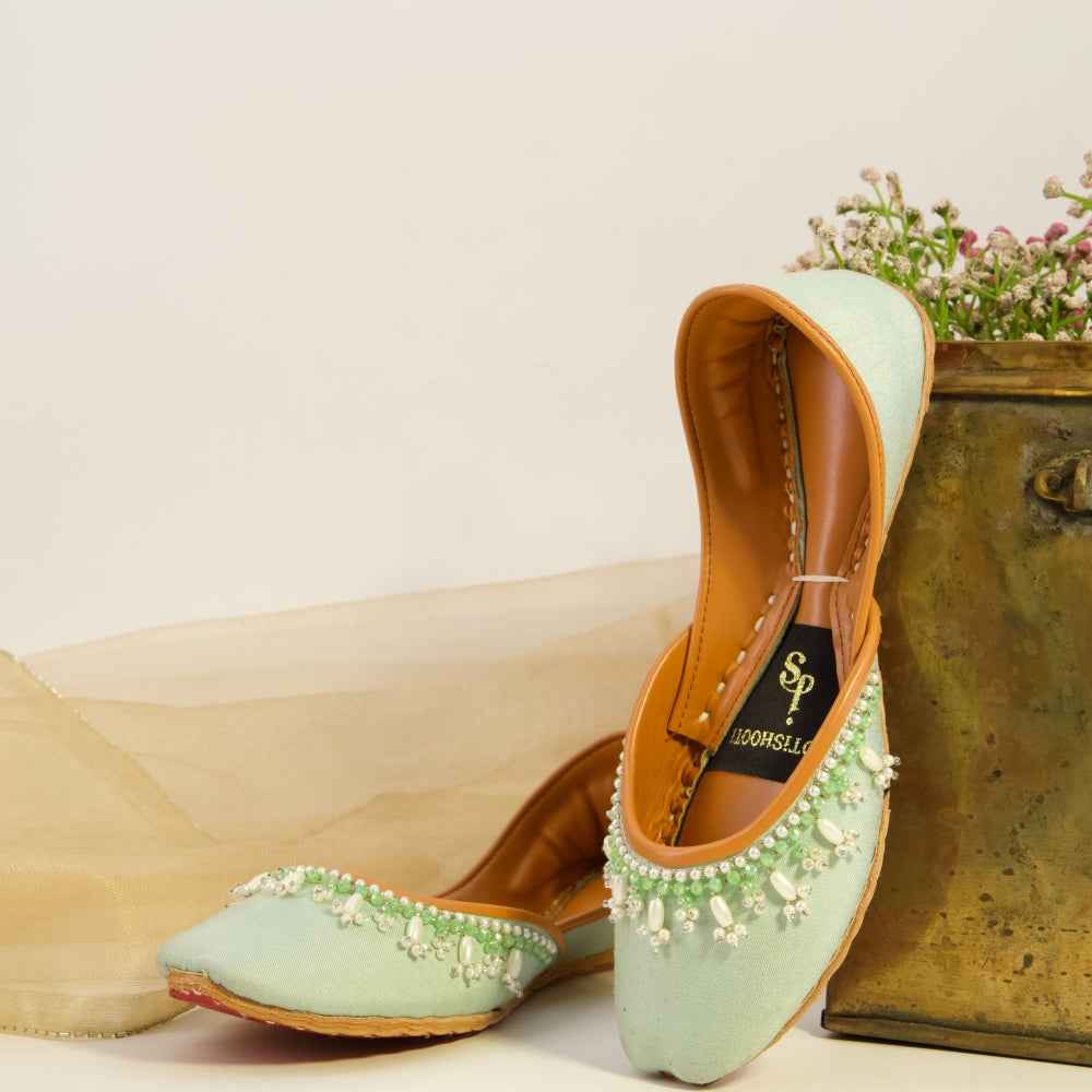 JootiShooti - Pearl Aura Mint Green Khussa For Women