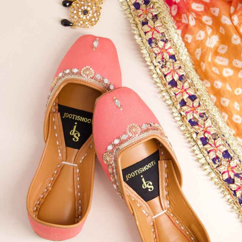 JootiShooti - Shamsa Mirror Rose Coral Khussa For Women