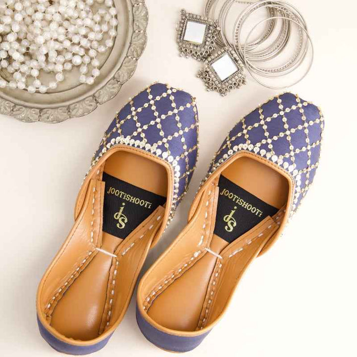 JootiShooti - Shimmer Jaal Midnight Navy Khussa For Women