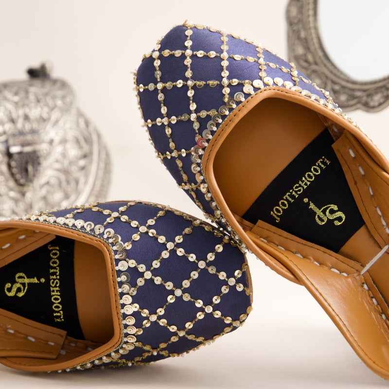 JootiShooti - Shimmer Jaal Midnight Navy Khussa For Women