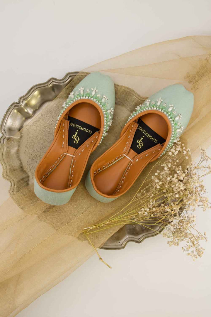 JootiShooti - Pearl Aura Mint Green Khussa For Women - Studio by TCS