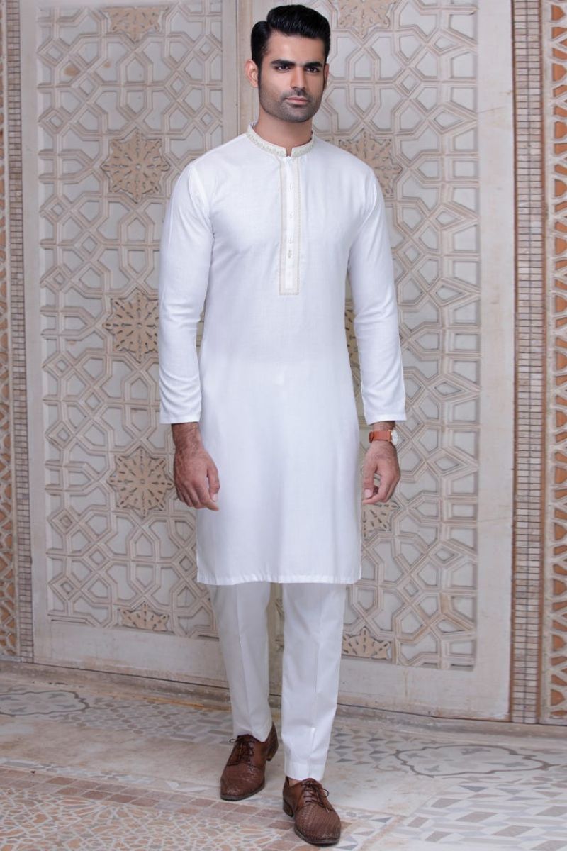 Junaid Jamshed | WHITE BLENDED KURTA