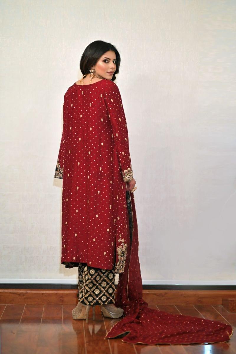 Khayal BY SHAISTA HASSAN - Crimson Red and black silk - 3 Piece - Studio by TCS