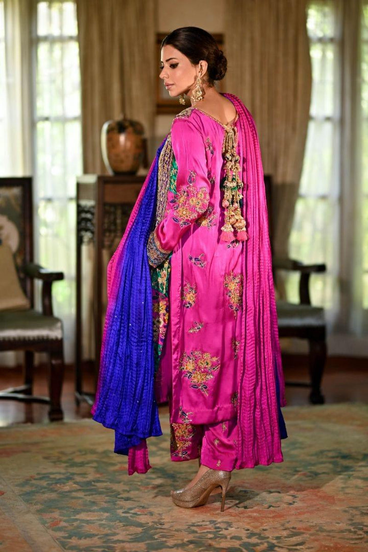 Khayal BY SHAISTA HASSAN - Fuchsia Multi coloured raw silk - 3 Piece - Studio by TCS