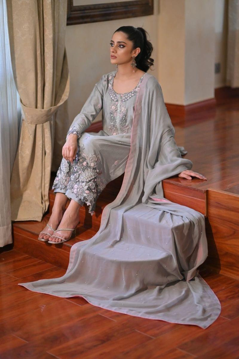 Khayal BY SHAISTA HASSAN - Grey and pink - Raw Silk - 3 Piece - Studio by TCS