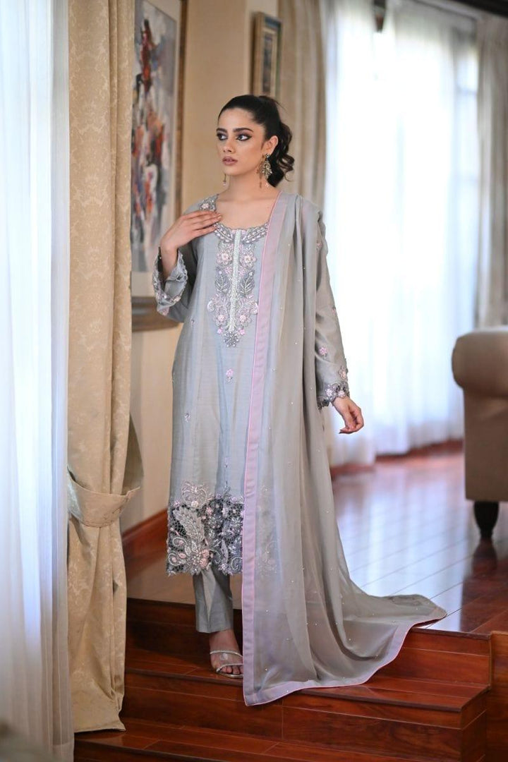Khayal BY SHAISTA HASSAN - Grey and pink - Raw Silk - 3 Piece - Studio by TCS