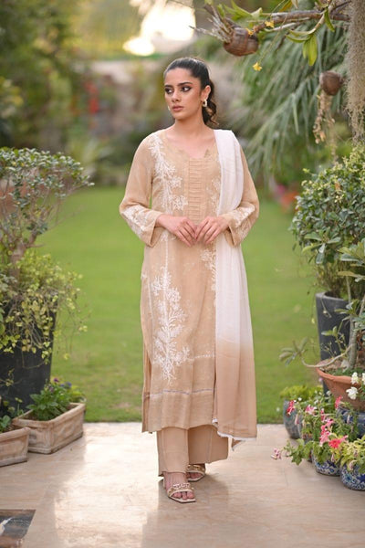 Khayal BY SHAISTA HASSAN - Deep Ivory georgette with Inner - 3 Piece - Studio by TCS